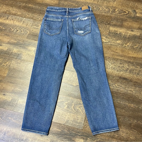 American Eagle Mom Straight Jean Womens Size 10 Stretch Distressed Ripped Blue - Picture 6 of 10
